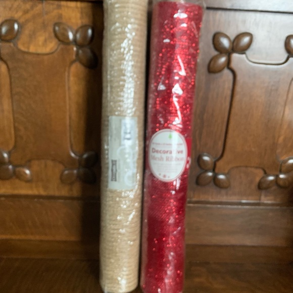 Mesh Ribbon 2 Roll Lot, 10 Yards Red and Beige. New 0 Yards Red and Beige. New - Picture 6 of 6